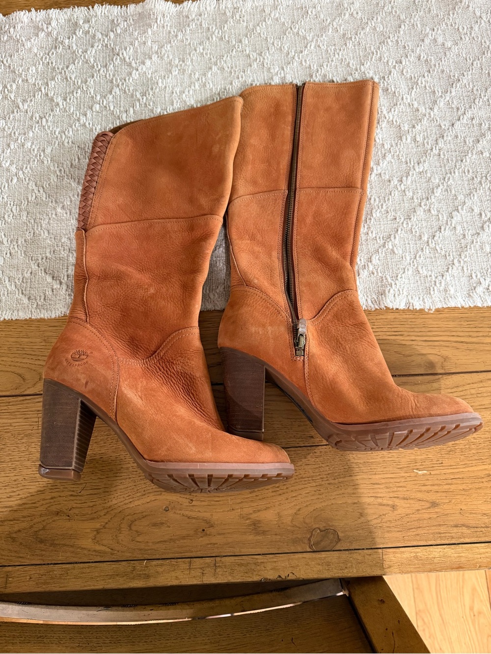 Women's Tan Suede High-Heel Mid-Calf Boots